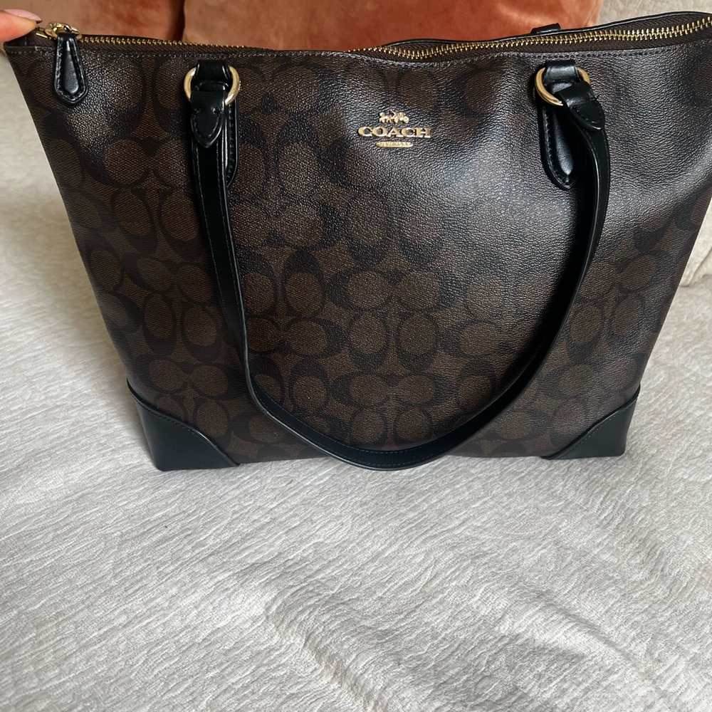 Coach Brown/Black Signature Coated Canvas Tote